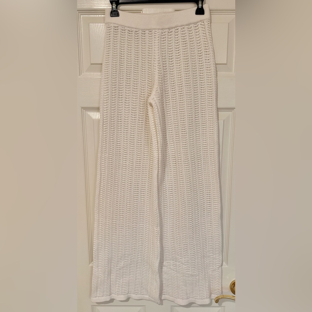 Tularosa Crochet Knit Wide Leg Pants Cream Swim Cover Up S Boho Resort - Picture 4 of 7